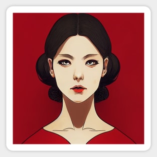 Anime Woman in Red Sticker